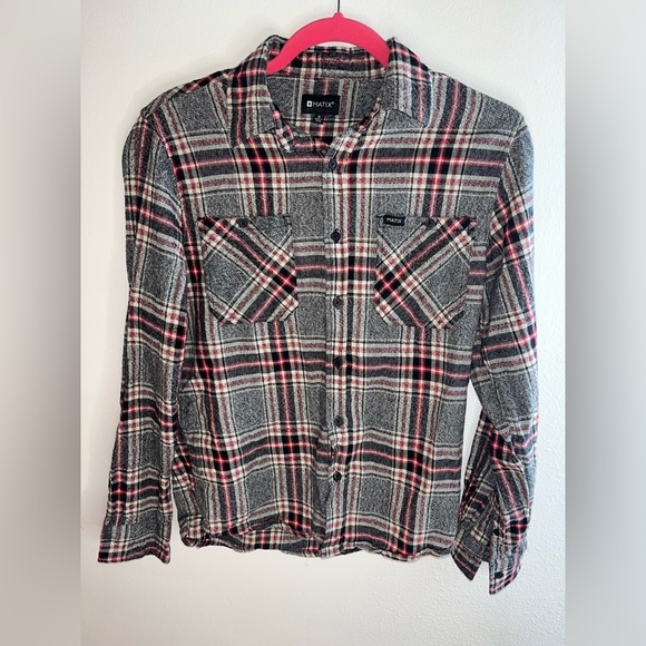 Matix plaid, long sleeve, button up red and black size small - Picture 1 of 5
